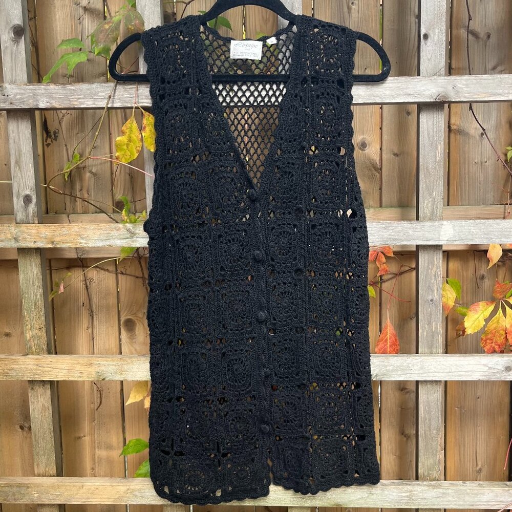 Vintage Crochet Vest Boho Hippie 70s Festival Layering Top